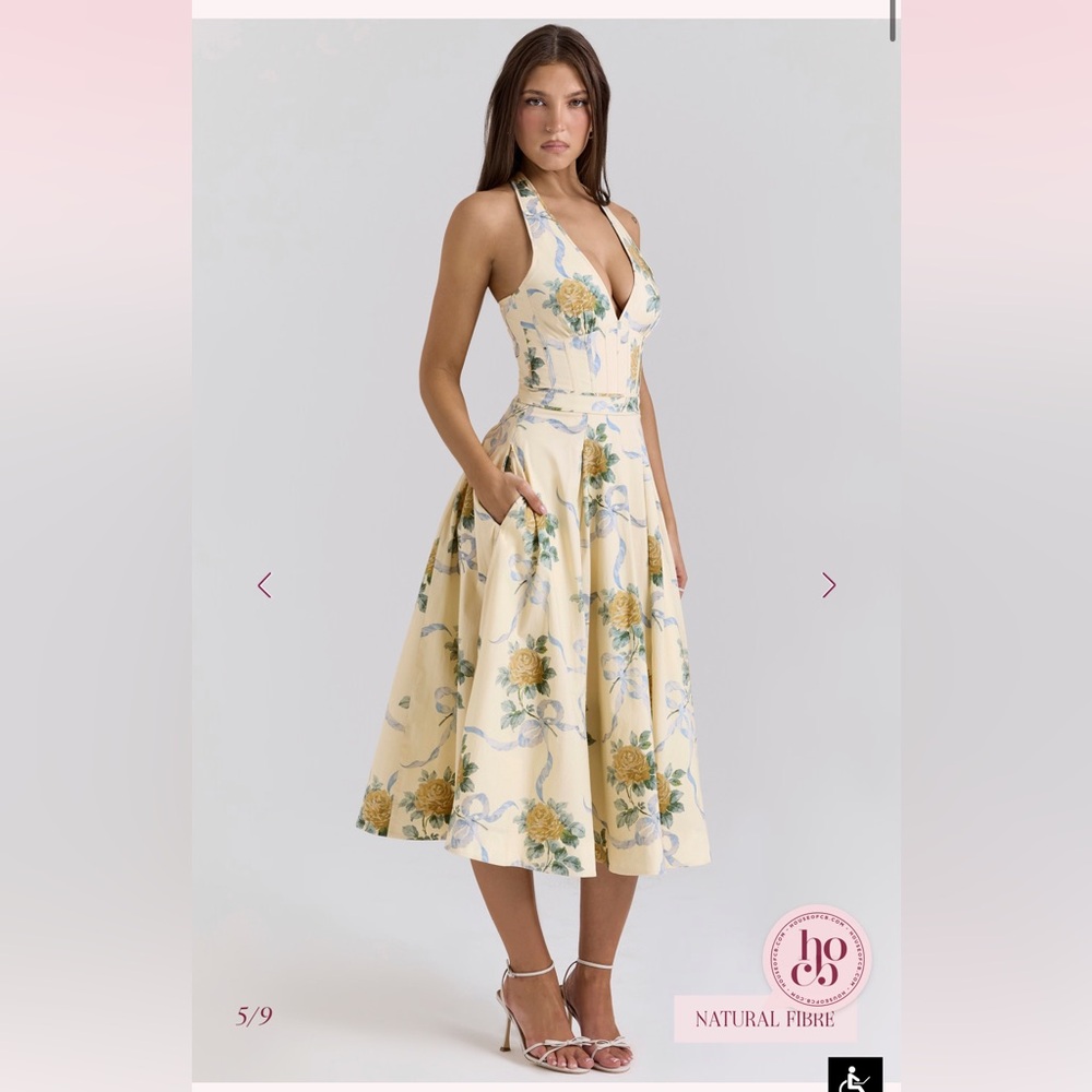 House of CB Cream Floral Halter Midi Dress - Picture 11 of 11